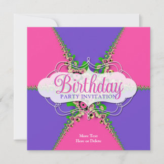 Convite de aniversário Exótico Roxo-Rosa