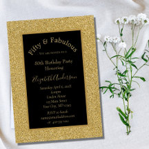 Convite de Aniversário Fabuloso 50 Brilho Ouro Pre