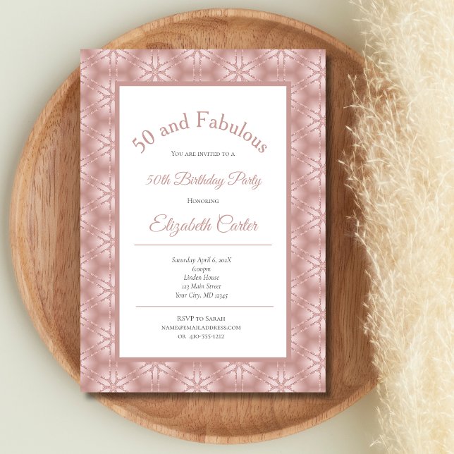 Convite de Aniversário Fabuloso, Cor-de-Rosa Doura (Rose Gold Pink Gray 50 and Fabulous Birthday Invitation for her. Printed or Instant digital download)