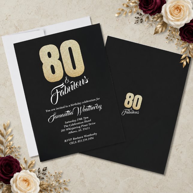 convite de aniversário fabuloso dos 80 anos (80th and fabulous birthday party invitation.)
