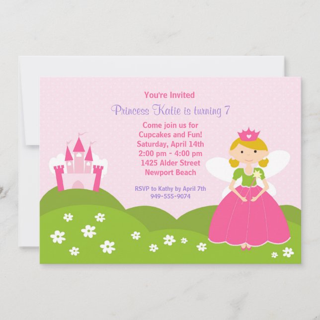 Convite de aniversário Fada Princesa (Frente)