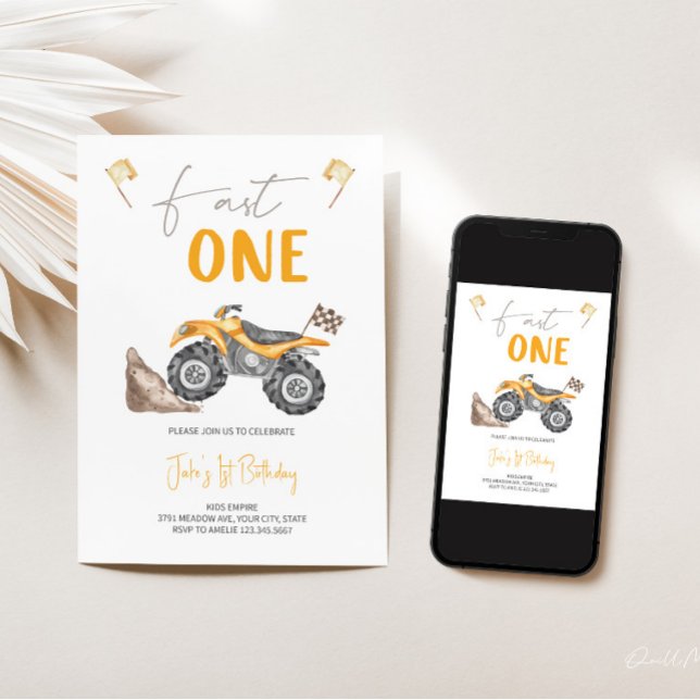Convite de Aniversário 'Fast One' para Quad Bike A (Criador carregado)