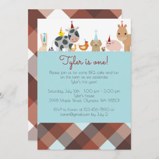 Convite de aniversário fazenda Animal - Cor do Men