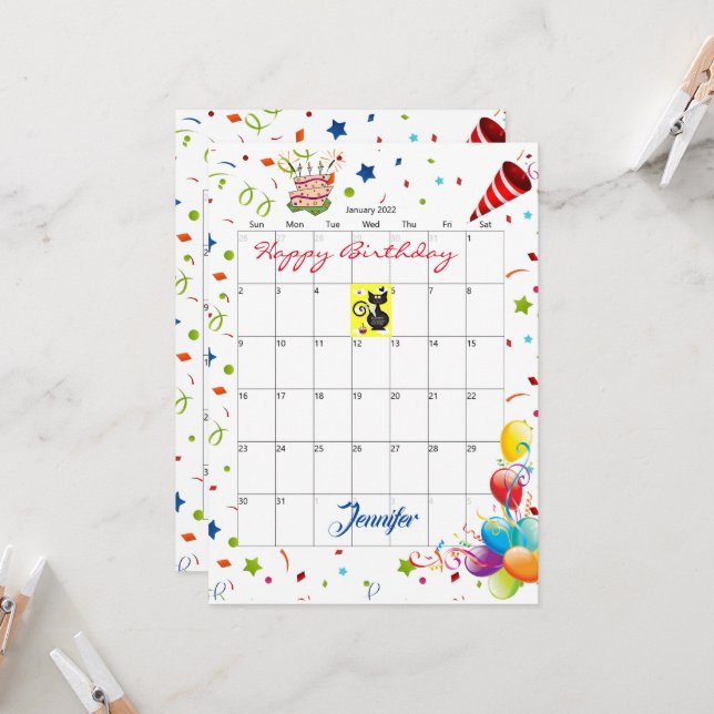 Convite de Aniversário Feliz ao Calendário de Jane (Frente/Verso In Situ)