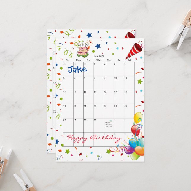 Convite de Aniversário Feliz ao Calendário de junh (Frente/Verso In Situ)