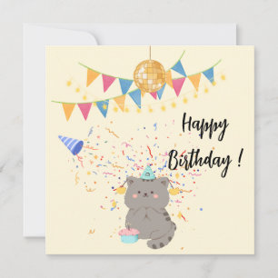 Convite de Aniversário Feliz Gatinho Fofo Pastel