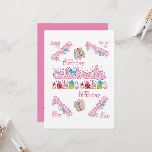 Convite de Aniversário Feliz para Cupcakes FUN (Frente/Verso In Situ)