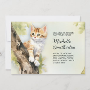 Convite de Aniversário Feminino Árvore de Gatinho 