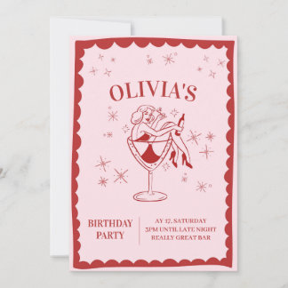 Convite de aniversário feminino moderno rosa retrô