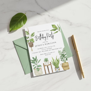 Convite de Aniversário Festa Boho Aquarela Plantas