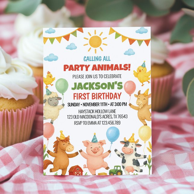 Convite de Aniversário Festa de Animais da Fazenda (Criador carregado)