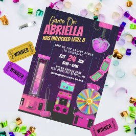 Convite de Aniversário Festa de Arcade para Menina