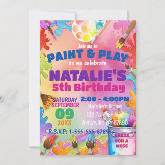 Convite de Aniversário Festa de Arte Infantil Pint