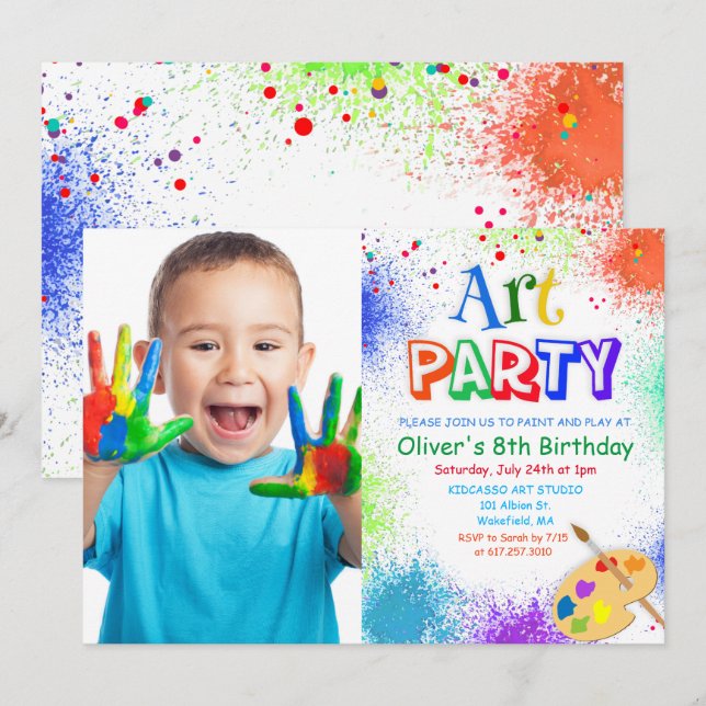 Convite de Aniversário Festa de Arte para QUALQUER (Frente/Verso)