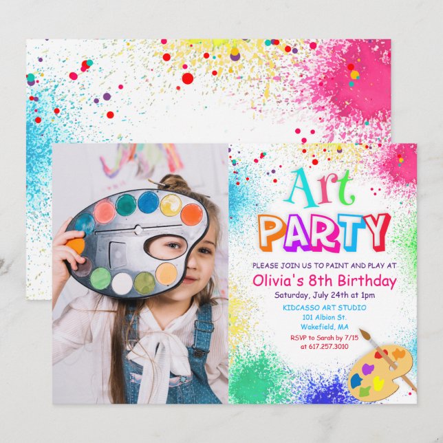 Convite de Aniversário Festa de Arte para QUALQUER (Frente/Verso)