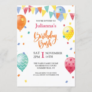 Convite de Aniversário Festa de Balões