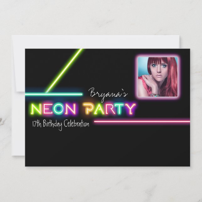 Convite de Aniversário Festa de Neon com Foto Ilum (Frente)