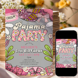 Convite de Aniversário Festa de Pijama Grey Daisy
