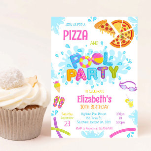 Convite de Aniversário Festa de Pizza na Piscina
