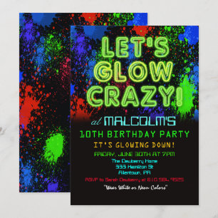 Convite de Aniversário Festa Glow para QUALQUER ID