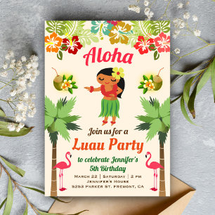 Convite de Aniversário Festa Luau Menina Havaiana