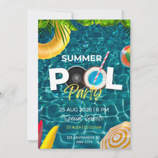 Convite de Aniversário Festa na Piscina Azul BRUH