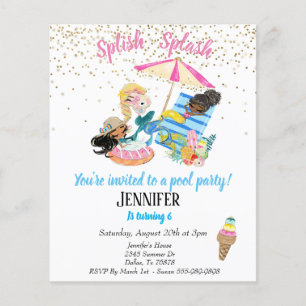 Convite de Aniversário Festa na Piscina com Confet