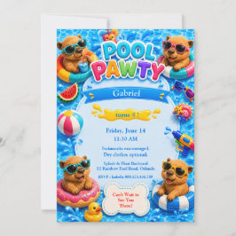 Convite de Aniversário Festa na Piscina de Capivar