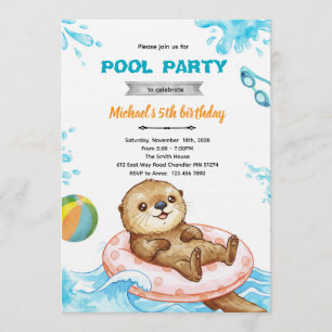 Convite de Aniversário Festa na Piscina de Lontra