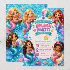 Convite de Aniversário Festa na Piscina de Sereia