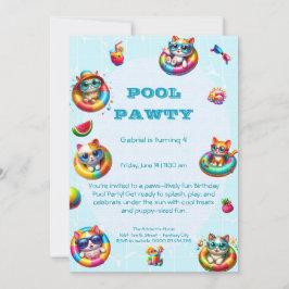 Convite de Aniversário Festa na Piscina Gatinho Fo
