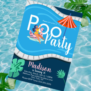 Convite de Aniversário Festa na Piscina para Adole