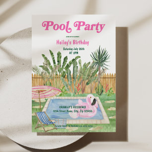 Convite de Aniversário Festa na Piscina Rosa
