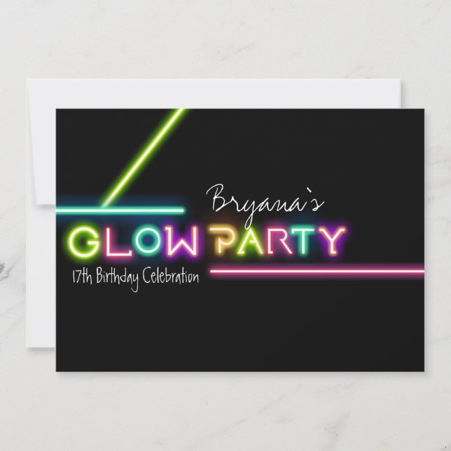 Convite de Aniversário Festa Neon GLOW PARTY (Frente)