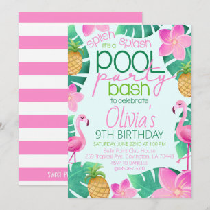 Convite de Aniversário Festa Tropical na Piscina
