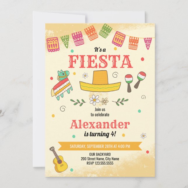 Convite de aniversário Fiesta (Frente)