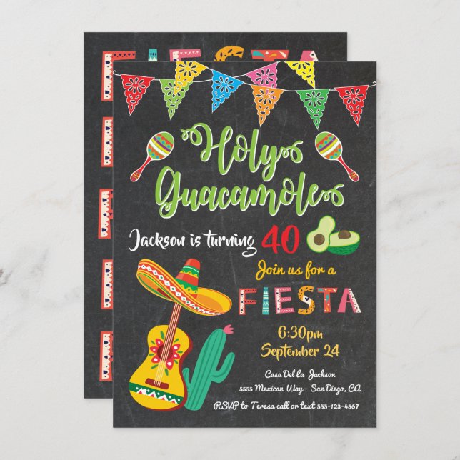 Convite de aniversário Fiesta mexicano (Frente/Verso)