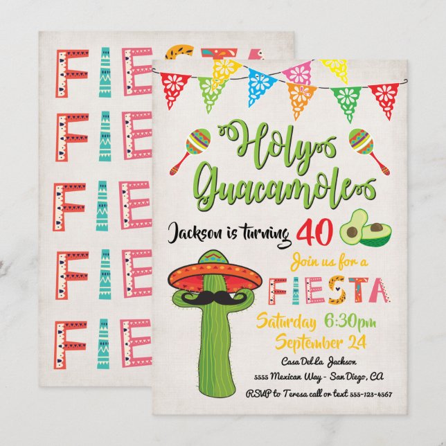 Convite de aniversário Fiesta mexicano (Frente/Verso)
