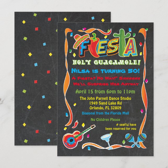 Convite de aniversário Fiesta mexicano (Frente/Verso)