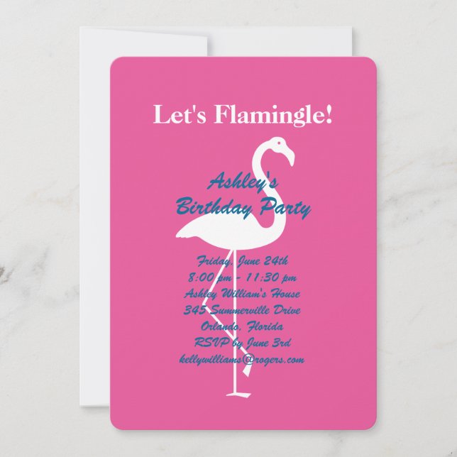 Convite de aniversário Flamingle do vamos - Rosa (Frente)