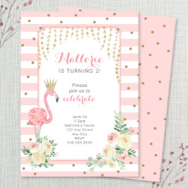 Convite de aniversário Flamingo Dourado rosa