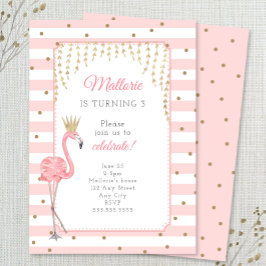 Convite de aniversário Flamingo, ouro rosa