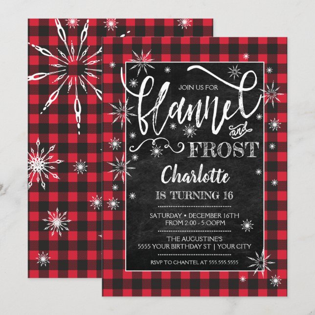 Convite de Aniversário Flannel & Frost (Frente/Verso)