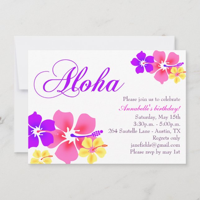 Convite de Aniversário Flor Aloha (Frente)