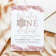 Convite de Aniversário Flor de Neve Rosa, Inverno 