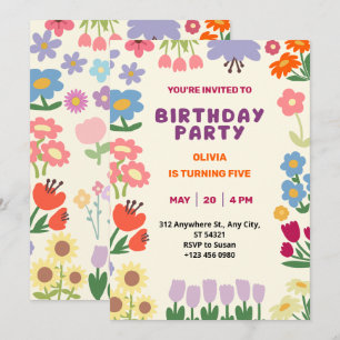 Convite de Aniversário Flor Pastel Floral Cinco Me