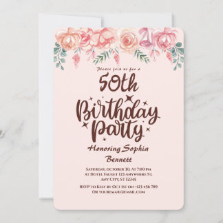 Convite de aniversário Floral 50º Personalizado