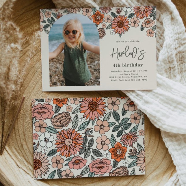 Convite de Aniversário Floral | Aniversário de Pra (Criador carregado)