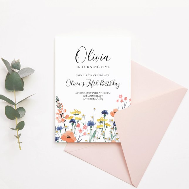 Convite de aniversário floral aquarela de flores s (Criador carregado)