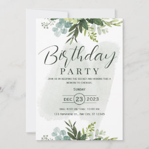 Convite de Aniversário Floral Aquarela Verde